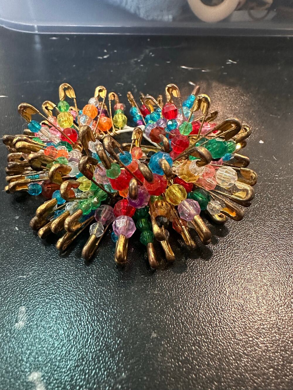 Handmade colorful Vintage-Vibe Safety Pin & Beaded Rave Cuff bracelet